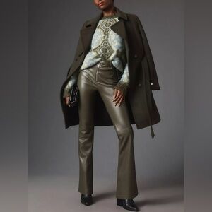 ANTHROPOLOGIE Avec Les Filles Olive Green Vegan Leather Kick-Flare Pants Size 8